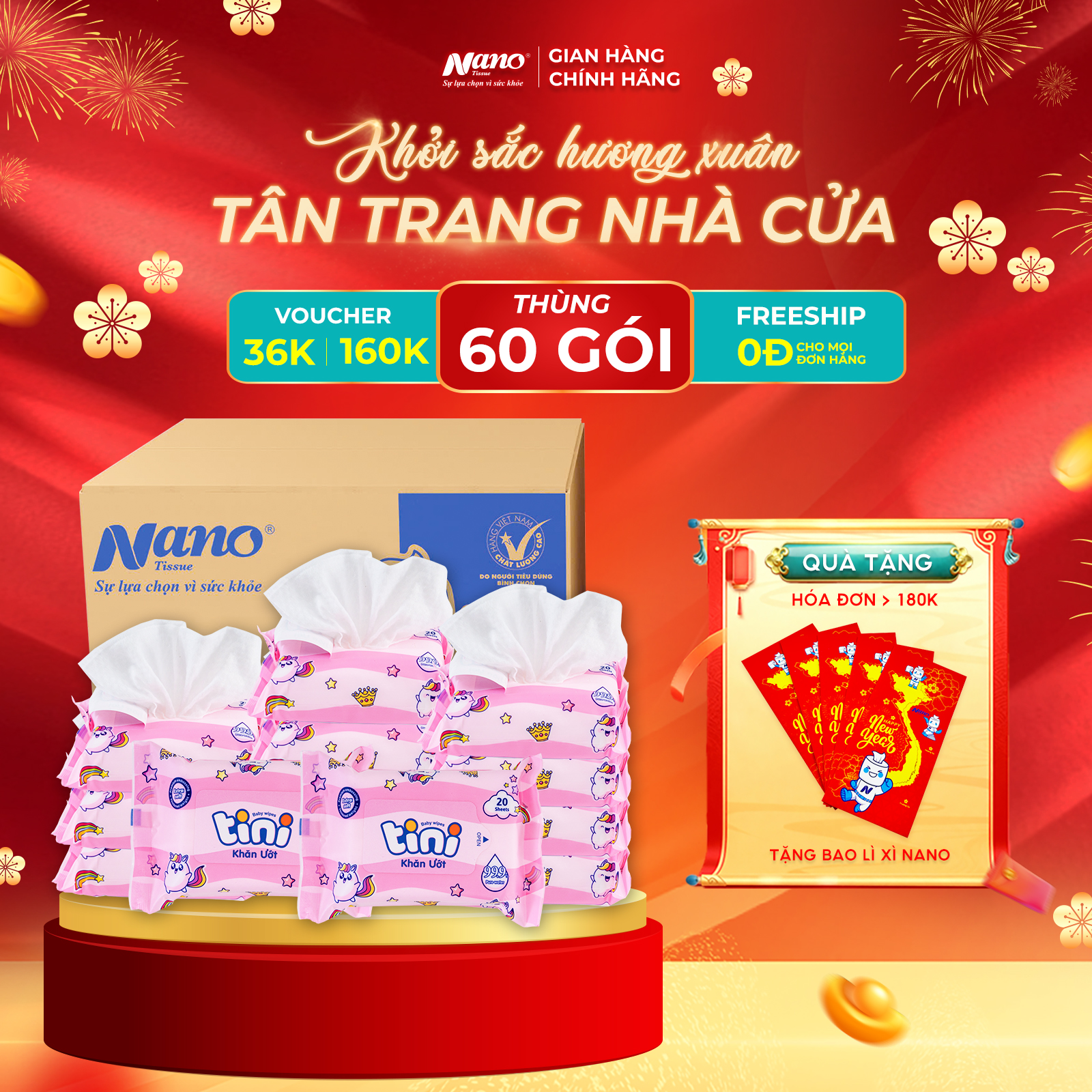 Khăn ướt Tini 20 tờ Màu hồng